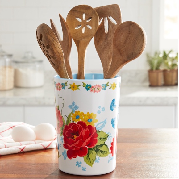 SWEET ROSE Pioneer Woman 6-Piece Utensil Crock - Picture 1 of 6